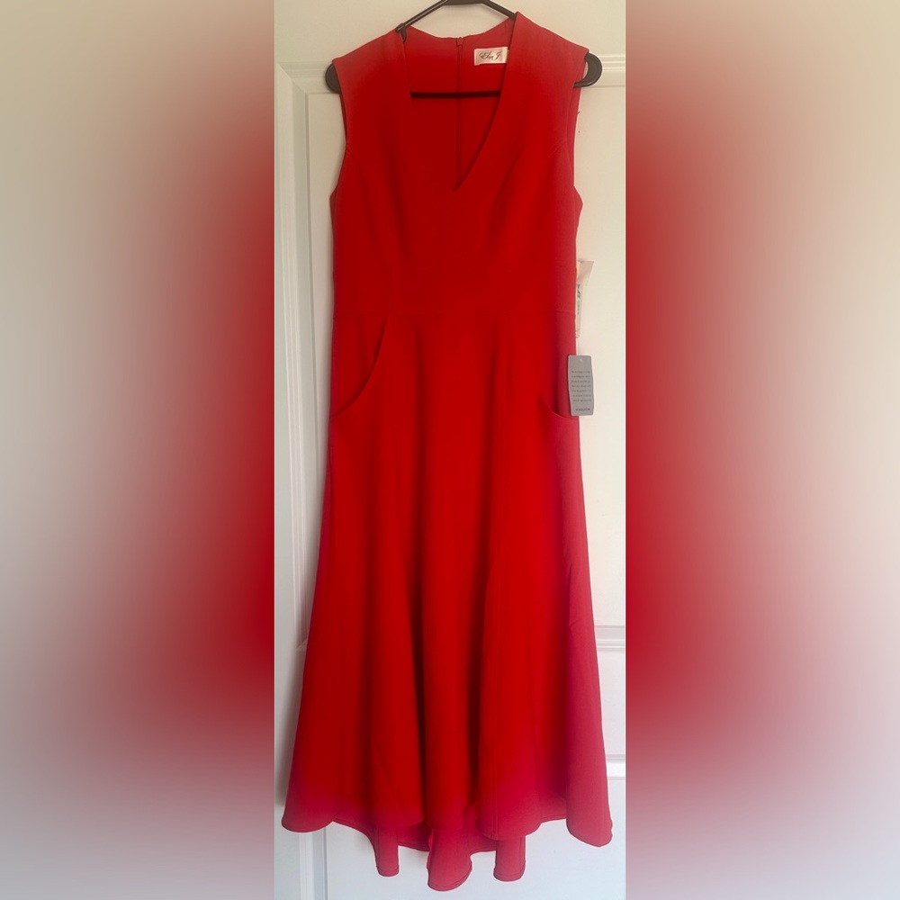 NWT Eliza J Bright Red Fit and Flare, Sleeveless, Midi-dress